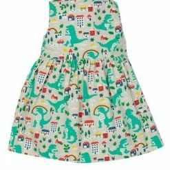 Frugi Seersucker Stripe Dino Nora Reversible Dress