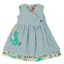 Frugi Seersucker Stripe Dino Nora Reversible Dress
