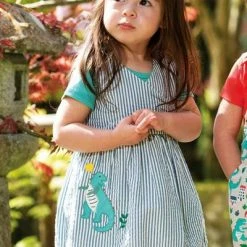 Frugi Seersucker Stripe Dino Nora Reversible Dress