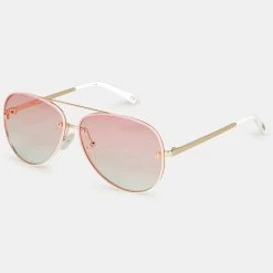 Le Specs Bright Gold and White Pink Grad Sunglasses