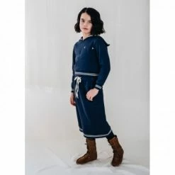 Belle Chiara Navy Blue Plush Marine Midi Skirt