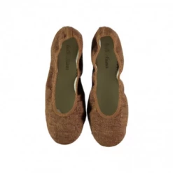 Belle Chiara Ocher Linen Aged Ballerina Shoes