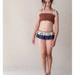 Belle Chiara Blue Double Stripe Volanton Bikini for 8 Year Girls