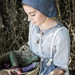 Belle Chiara Blue Denim and Linen Elbow Sleeve Blouse